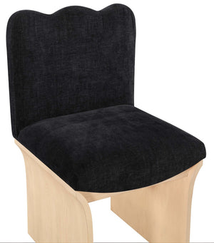 Meridian Furniture Shaw Art Deco Chenille Upholstered Dining Chair with Sculptural Oak Veneer Base for Any Room Black 11067 11067Black-C