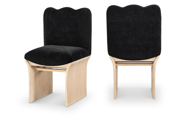 Meridian Furniture Shaw Art Deco Chenille Upholstered Dining Chair with Sculptural Oak Veneer Base for Any Room Black 11067 11067Black-C