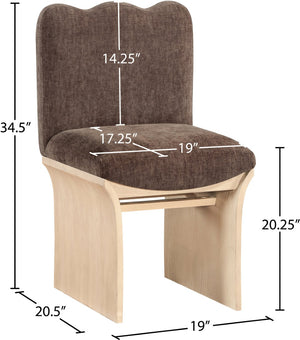 Meridian Furniture Shaw Art Deco Chenille Upholstered Dining Chair with Sculptural Oak Veneer Base for Any Room Brown 11067 11067Brown-C