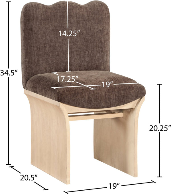 Meridian Furniture Shaw Art Deco Chenille Upholstered Dining Chair with Sculptural Oak Veneer Base for Any Room Brown 11067 11067Brown-C