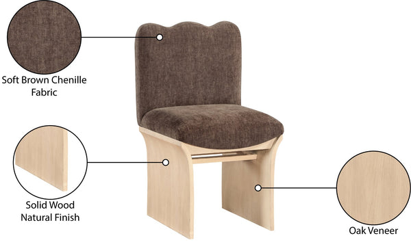 Meridian Furniture Shaw Art Deco Chenille Upholstered Dining Chair with Sculptural Oak Veneer Base for Any Room Brown 11067 11067Brown-C
