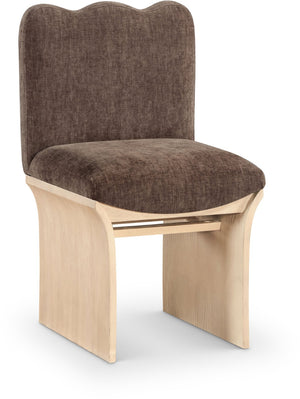 Meridian Furniture Shaw Art Deco Chenille Upholstered Dining Chair with Sculptural Oak Veneer Base for Any Room Brown 11067 11067Brown-C