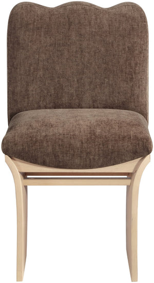 Meridian Furniture Shaw Art Deco Chenille Upholstered Dining Chair with Sculptural Oak Veneer Base for Any Room Brown 11067 11067Brown-C