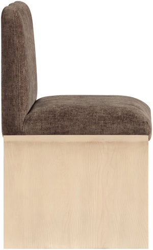 Meridian Furniture Shaw Art Deco Chenille Upholstered Dining Chair with Sculptural Oak Veneer Base for Any Room Brown 11067 11067Brown-C