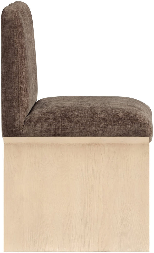 Meridian Furniture Shaw Art Deco Chenille Upholstered Dining Chair with Sculptural Oak Veneer Base for Any Room Brown 11067 11067Brown-C