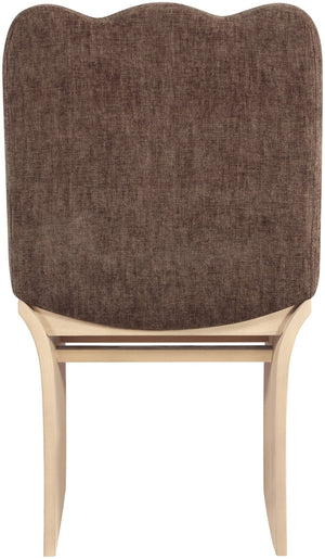 Meridian Furniture Shaw Art Deco Chenille Upholstered Dining Chair with Sculptural Oak Veneer Base for Any Room Brown 11067 11067Brown-C