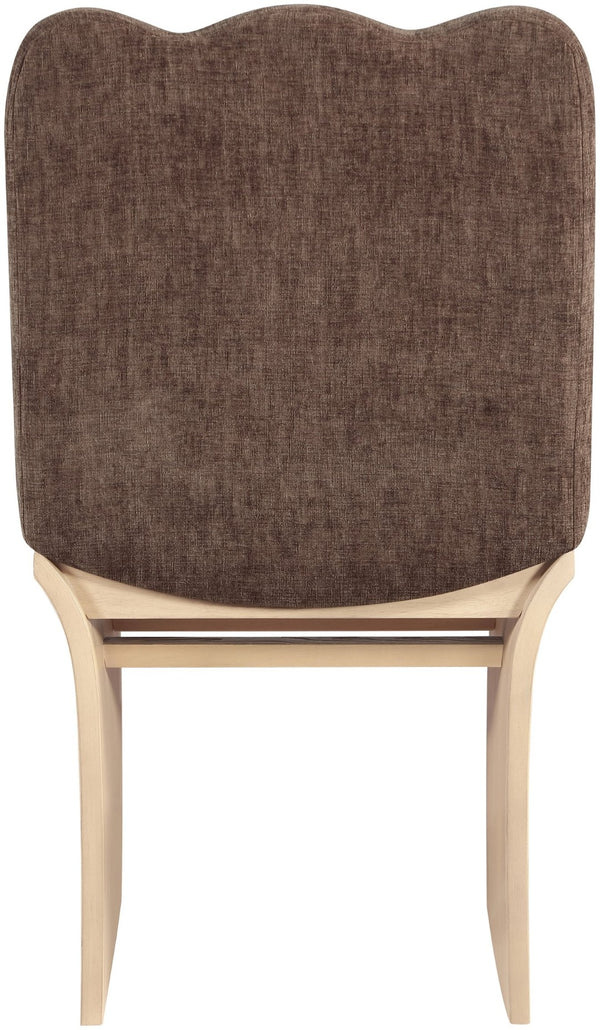 Meridian Furniture Shaw Art Deco Chenille Upholstered Dining Chair with Sculptural Oak Veneer Base for Any Room Brown 11067 11067Brown-C