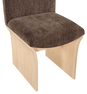 Meridian Furniture Shaw Art Deco Chenille Upholstered Dining Chair with Sculptural Oak Veneer Base for Any Room Brown 11067 11067Brown-C