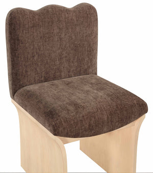 Meridian Furniture Shaw Art Deco Chenille Upholstered Dining Chair with Sculptural Oak Veneer Base for Any Room Brown 11067 11067Brown-C