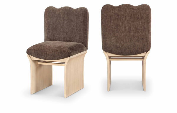 Meridian Furniture Shaw Art Deco Chenille Upholstered Dining Chair with Sculptural Oak Veneer Base for Any Room Brown 11067 11067Brown-C