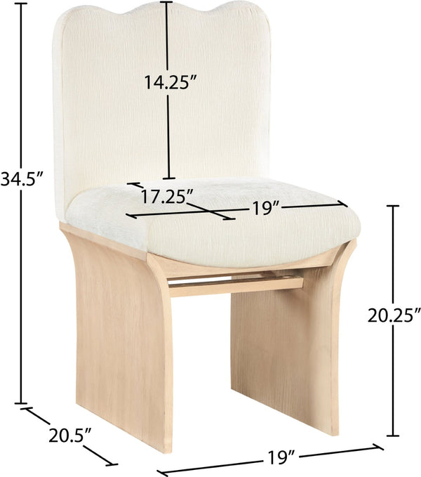 Meridian Furniture Shaw Art Deco Chenille Upholstered Dining Chair with Sculptural Oak Veneer Base for Any Room Cream 11067 11067Cream-C