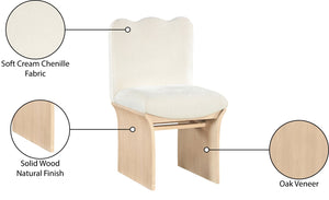 Meridian Furniture Shaw Art Deco Chenille Upholstered Dining Chair with Sculptural Oak Veneer Base for Any Room Cream 11067 11067Cream-C