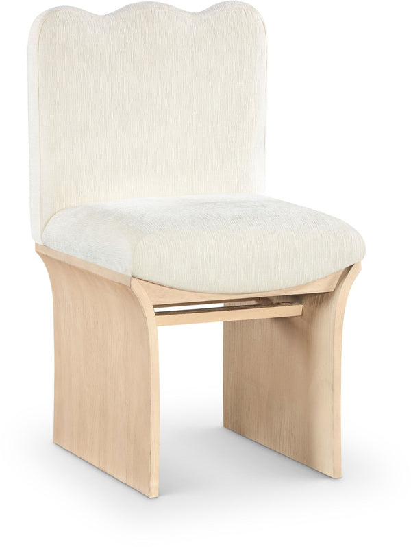 Meridian Furniture Shaw Art Deco Chenille Upholstered Dining Chair with Sculptural Oak Veneer Base for Any Room Cream 11067 11067Cream-C