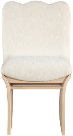 Meridian Furniture Shaw Art Deco Chenille Upholstered Dining Chair with Sculptural Oak Veneer Base for Any Room Cream 11067 11067Cream-C