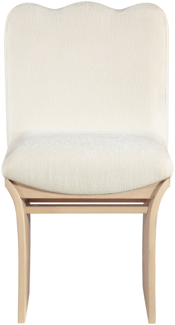 Meridian Furniture Shaw Art Deco Chenille Upholstered Dining Chair with Sculptural Oak Veneer Base for Any Room Cream 11067 11067Cream-C
