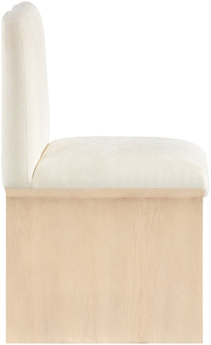 Meridian Furniture Shaw Art Deco Chenille Upholstered Dining Chair with Sculptural Oak Veneer Base for Any Room Cream 11067 11067Cream-C