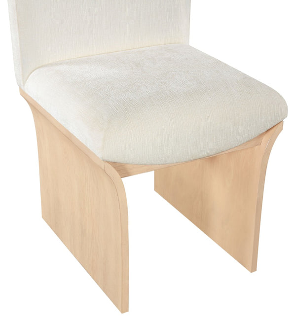 Meridian Furniture Shaw Art Deco Chenille Upholstered Dining Chair with Sculptural Oak Veneer Base for Any Room Cream 11067 11067Cream-C