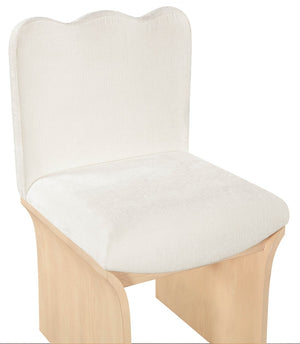 Meridian Furniture Shaw Art Deco Chenille Upholstered Dining Chair with Sculptural Oak Veneer Base for Any Room Cream 11067 11067Cream-C