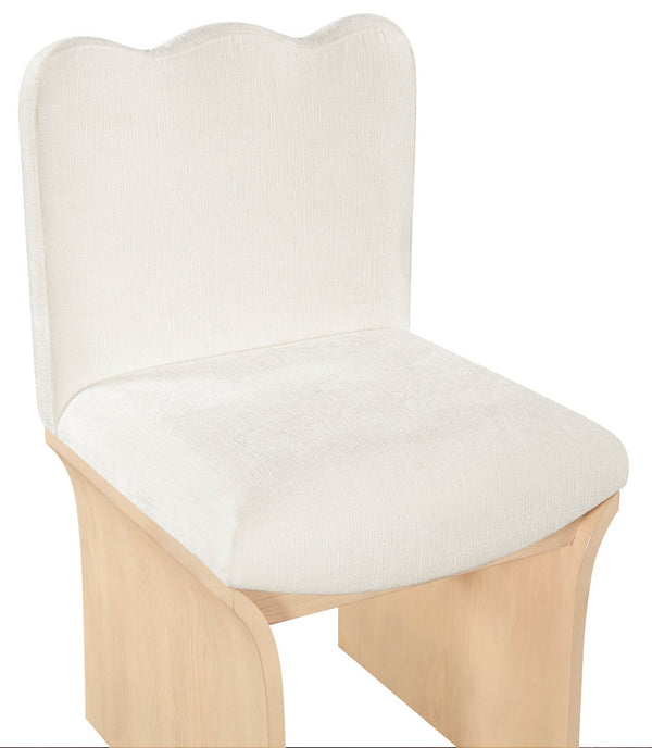 Meridian Furniture Shaw Art Deco Chenille Upholstered Dining Chair with Sculptural Oak Veneer Base for Any Room Cream 11067 11067Cream-C