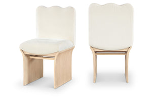 Meridian Furniture Shaw Art Deco Chenille Upholstered Dining Chair with Sculptural Oak Veneer Base for Any Room Cream 11067 11067Cream-C