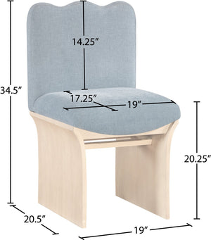 Meridian Furniture Shaw Art Deco Chenille Upholstered Dining Chair with Sculptural Oak Veneer Base for Any Room Light Blue 11067 11067LtBlu-C