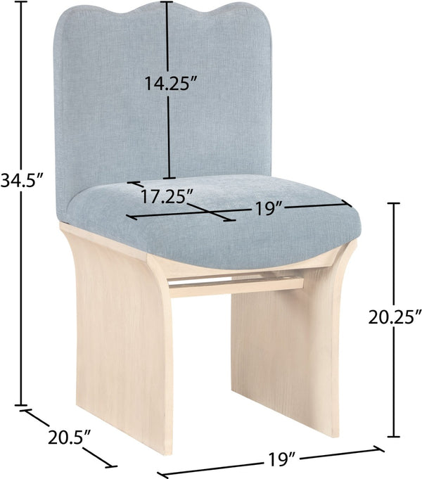 Meridian Furniture Shaw Art Deco Chenille Upholstered Dining Chair with Sculptural Oak Veneer Base for Any Room Light Blue 11067 11067LtBlu-C