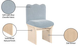 Meridian Furniture Shaw Art Deco Chenille Upholstered Dining Chair with Sculptural Oak Veneer Base for Any Room Light Blue 11067 11067LtBlu-C