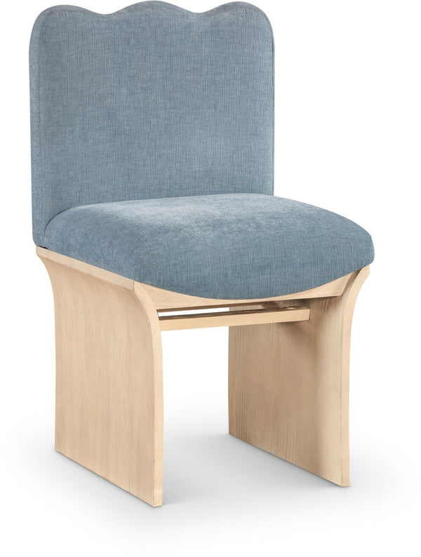 Meridian Furniture Shaw Art Deco Chenille Upholstered Dining Chair with Sculptural Oak Veneer Base for Any Room Light Blue 11067 11067LtBlu-C