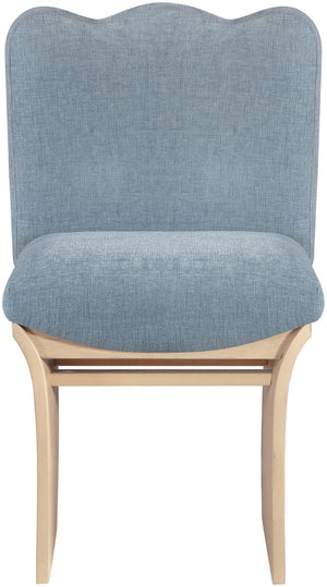 Meridian Furniture Shaw Art Deco Chenille Upholstered Dining Chair with Sculptural Oak Veneer Base for Any Room Light Blue 11067 11067LtBlu-C