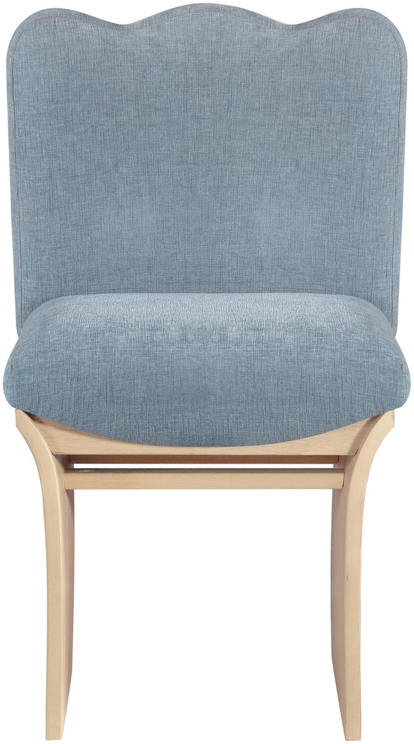 Meridian Furniture Shaw Art Deco Chenille Upholstered Dining Chair with Sculptural Oak Veneer Base for Any Room Light Blue 11067 11067LtBlu-C