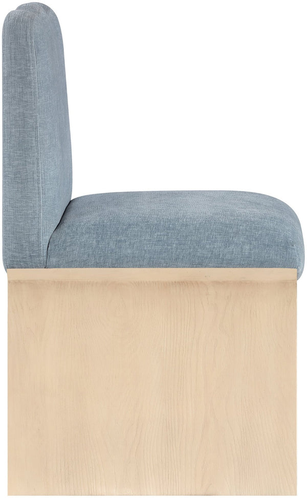 Meridian Furniture Shaw Art Deco Chenille Upholstered Dining Chair with Sculptural Oak Veneer Base for Any Room Light Blue 11067 11067LtBlu-C