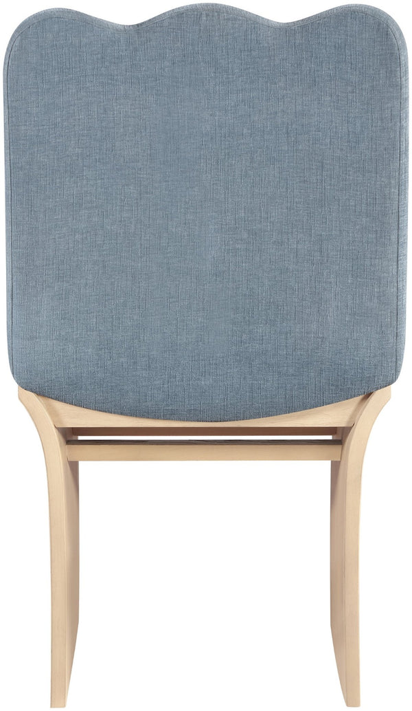 Meridian Furniture Shaw Art Deco Chenille Upholstered Dining Chair with Sculptural Oak Veneer Base for Any Room Light Blue 11067 11067LtBlu-C
