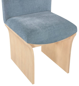 Meridian Furniture Shaw Art Deco Chenille Upholstered Dining Chair with Sculptural Oak Veneer Base for Any Room Light Blue 11067 11067LtBlu-C