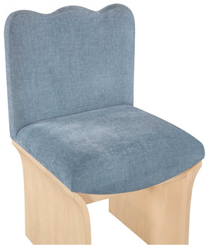 Meridian Furniture Shaw Art Deco Chenille Upholstered Dining Chair with Sculptural Oak Veneer Base for Any Room Light Blue 11067 11067LtBlu-C