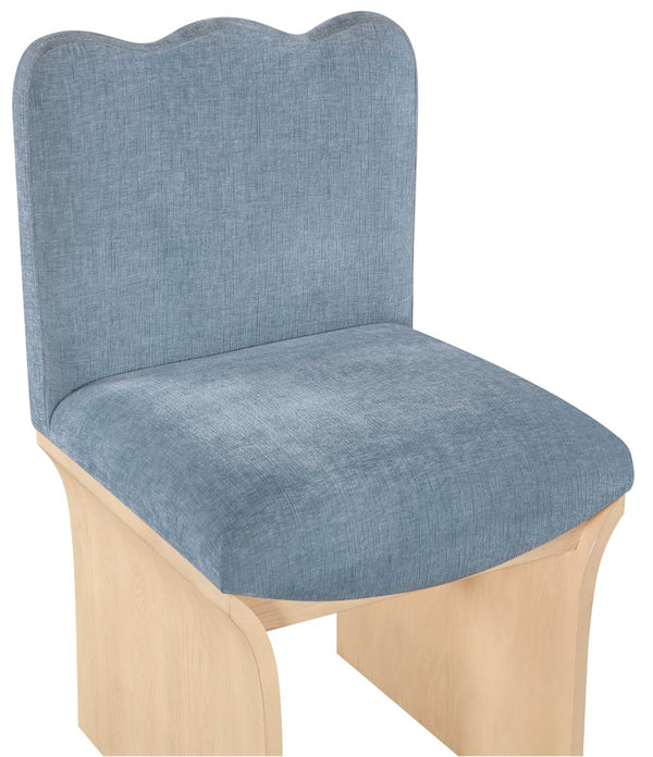 Meridian Furniture Shaw Art Deco Chenille Upholstered Dining Chair with Sculptural Oak Veneer Base for Any Room Light Blue 11067 11067LtBlu-C