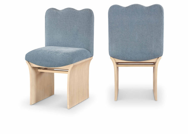 Meridian Furniture Shaw Art Deco Chenille Upholstered Dining Chair with Sculptural Oak Veneer Base for Any Room Light Blue 11067 11067LtBlu-C