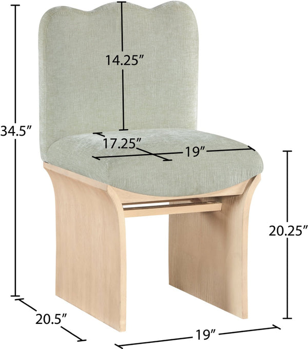 Meridian Furniture Shaw Art Deco Chenille Upholstered Dining Chair with Sculptural Oak Veneer Base for Any Room Mint 11067 11067Mint-C