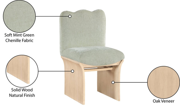 Meridian Furniture Shaw Art Deco Chenille Upholstered Dining Chair with Sculptural Oak Veneer Base for Any Room Mint 11067 11067Mint-C