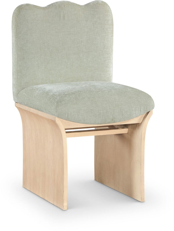 Meridian Furniture Shaw Art Deco Chenille Upholstered Dining Chair with Sculptural Oak Veneer Base for Any Room Mint 11067 11067Mint-C