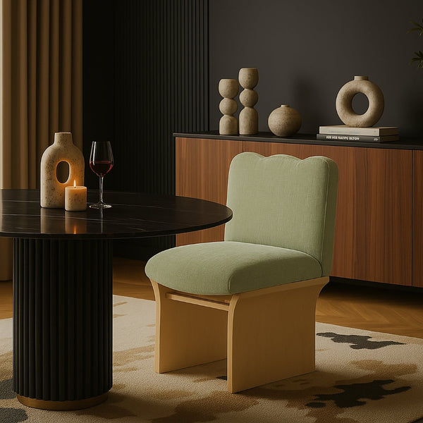 Meridian Furniture Shaw Art Deco Chenille Upholstered Dining Chair with Sculptural Oak Veneer Base for Any Room Mint 11067 11067Mint-C