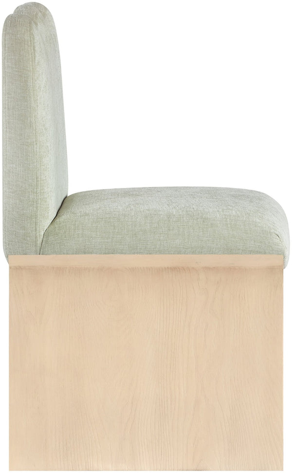 Meridian Furniture Shaw Art Deco Chenille Upholstered Dining Chair with Sculptural Oak Veneer Base for Any Room Mint 11067 11067Mint-C