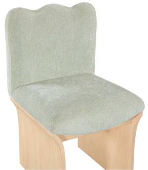 Meridian Furniture Shaw Art Deco Chenille Upholstered Dining Chair with Sculptural Oak Veneer Base for Any Room Mint 11067 11067Mint-C