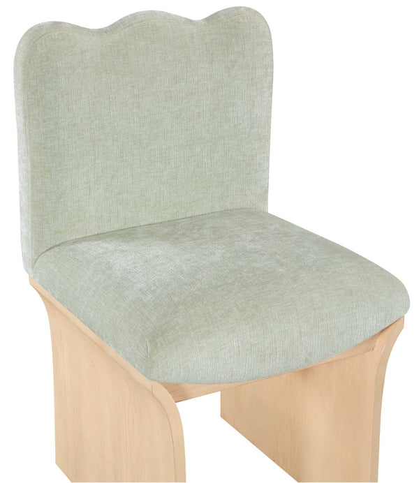 Meridian Furniture Shaw Art Deco Chenille Upholstered Dining Chair with Sculptural Oak Veneer Base for Any Room Mint 11067 11067Mint-C