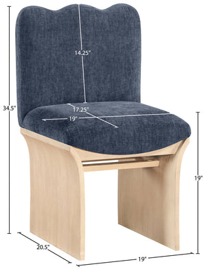 Meridian Furniture Shaw Art Deco Chenille Upholstered Dining Chair with Sculptural Oak Veneer Base for Any Room Navy 11067 11067Navy-C