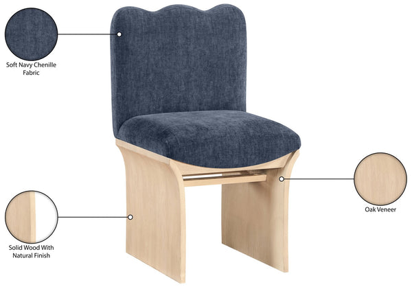 Meridian Furniture Shaw Art Deco Chenille Upholstered Dining Chair with Sculptural Oak Veneer Base for Any Room Navy 11067 11067Navy-C