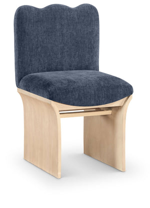 Meridian Furniture Shaw Art Deco Chenille Upholstered Dining Chair with Sculptural Oak Veneer Base for Any Room Navy 11067 11067Navy-C