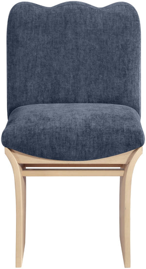 Meridian Furniture Shaw Art Deco Chenille Upholstered Dining Chair with Sculptural Oak Veneer Base for Any Room Navy 11067 11067Navy-C