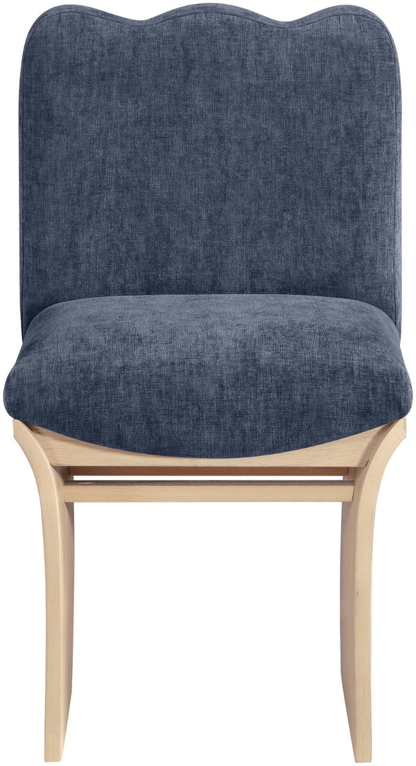 Meridian Furniture Shaw Art Deco Chenille Upholstered Dining Chair with Sculptural Oak Veneer Base for Any Room Navy 11067 11067Navy-C