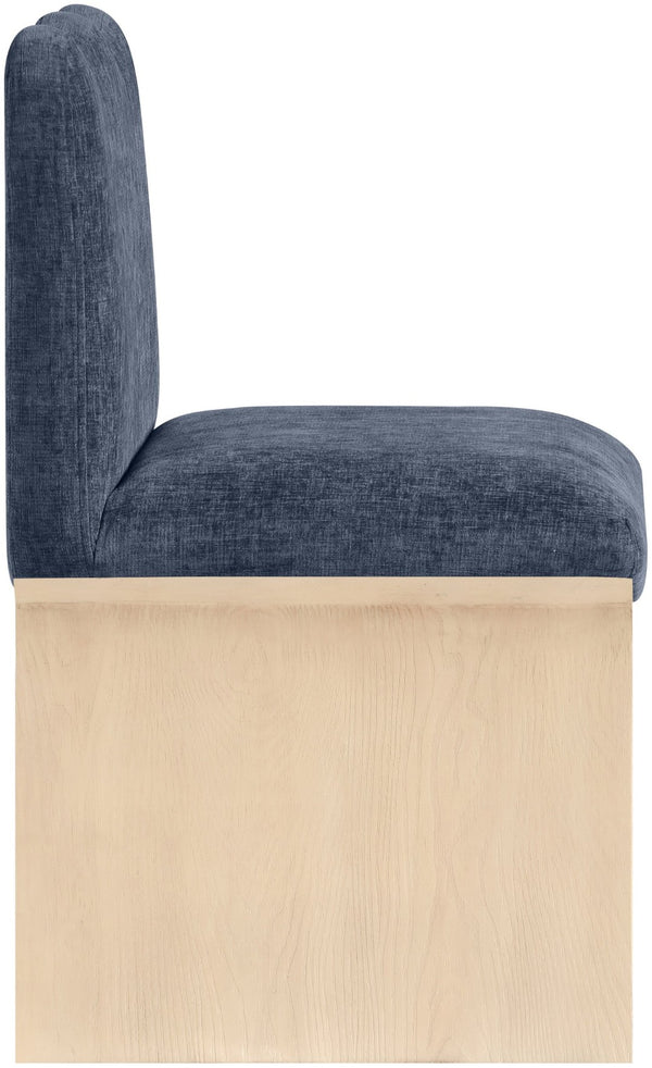 Meridian Furniture Shaw Art Deco Chenille Upholstered Dining Chair with Sculptural Oak Veneer Base for Any Room Navy 11067 11067Navy-C