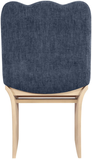 Meridian Furniture Shaw Art Deco Chenille Upholstered Dining Chair with Sculptural Oak Veneer Base for Any Room Navy 11067 11067Navy-C